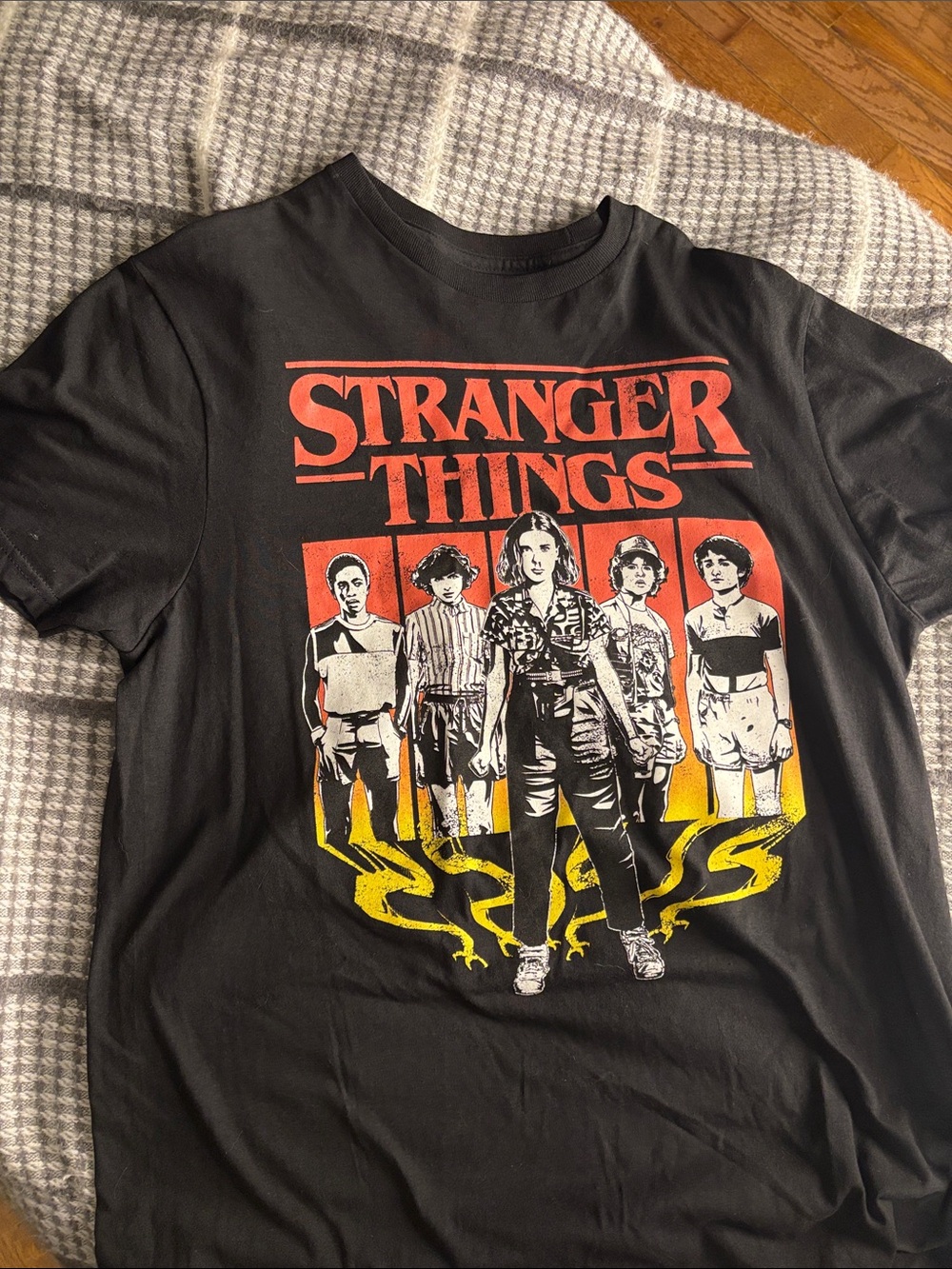 Netflix Black Tee with Red and Yellow Stranger Things Graphic